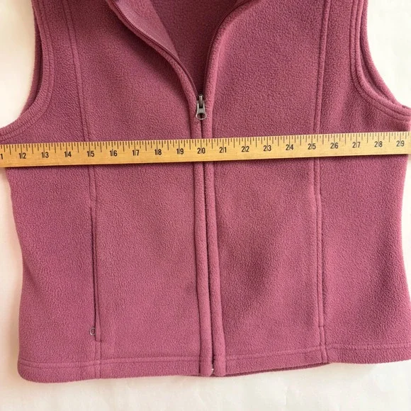 LL Bean Womens Fleece Vest Berry Pink Faux Fur Collar Full Zip Petite S Gorp - Picture 5 of 6